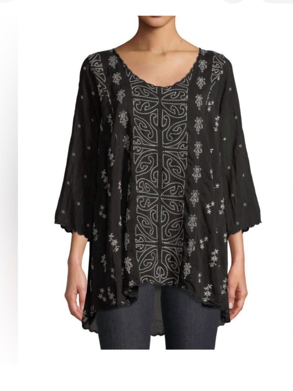 Johnny Was Black Embroidered Peasant Tunic